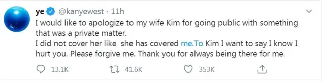 Kanye West tok sorry to im wife Kim