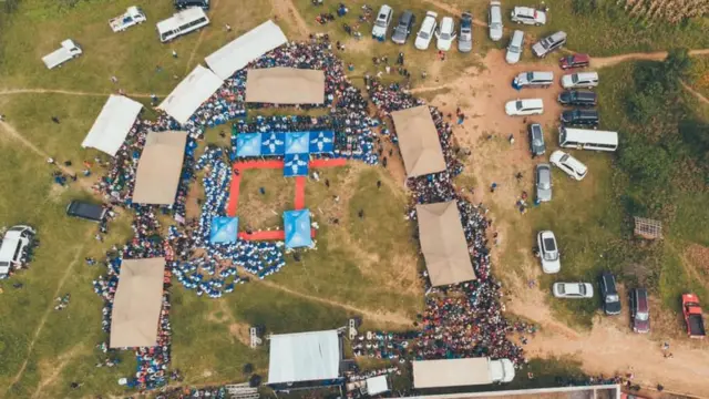Aerial shot of di Burial service for Israella Bushiri