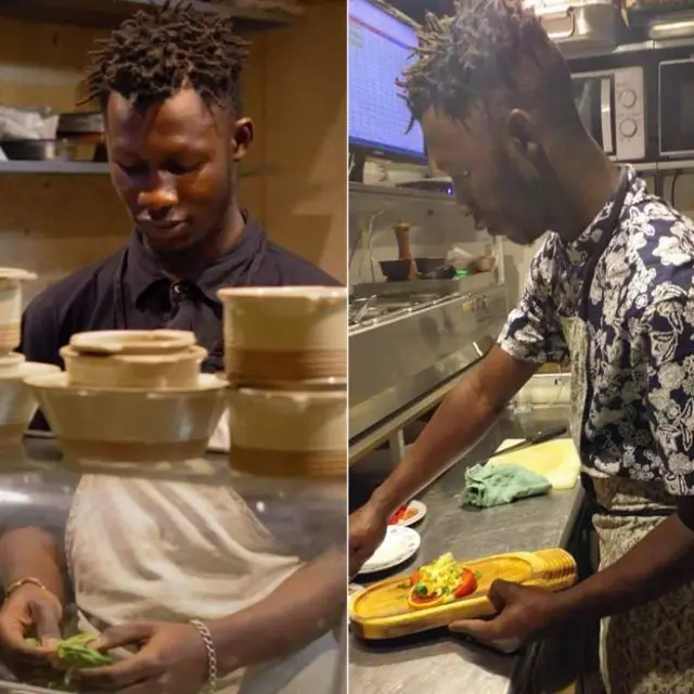 Le patron de Taka lui dit qu'il a un talent pour la cuisine.