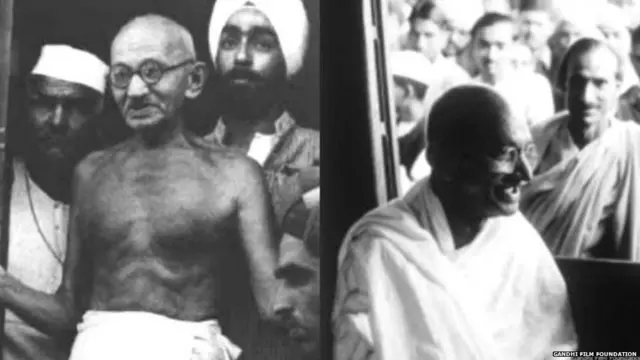 Mahatma Gandhi travelling in train