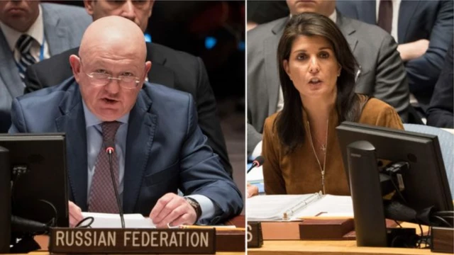 Rusya'nın BM Büyükelçisi Nebenzia ve ABD'nin BM Büyükelçisi Nikki Haley