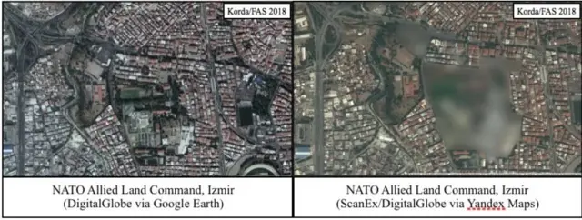 A comparison between Google Earth and Yandex satellite pictures