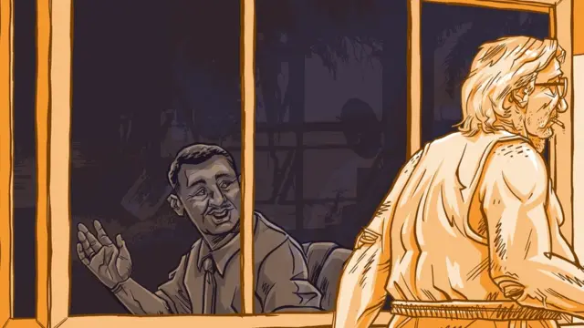 Ilustração mostra porteiro saudando morador, que passa sem olhá-lo