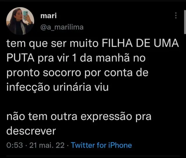 Tuíte de suposta médica sobre infecção urinária