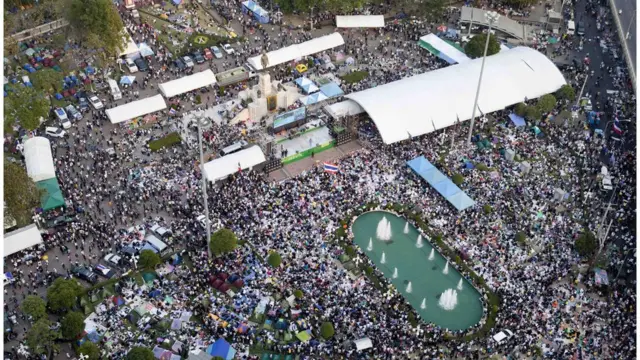 ภาพมุมสูงเห็นการชุมนุมของ กปปส. ภายในสวนลุมพินี