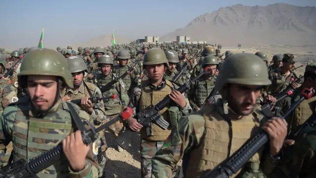 A long line of Afghan national army soldiers