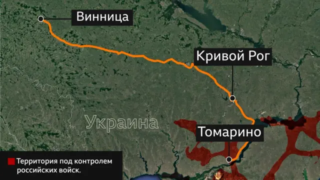 На карте отмечены Томарино, Винница, Кривой Рог