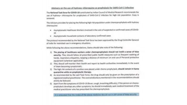 ઇન્ડિયન કાઉન્સિલ ઑફ મેડિકલ રિસર્સ દ્વારા આપવામાં આવેલા સૂચન