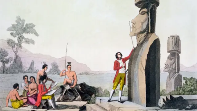 Такими бовванів з острова Пасхи малювали у XVIII ст за розповідями капітана Кука