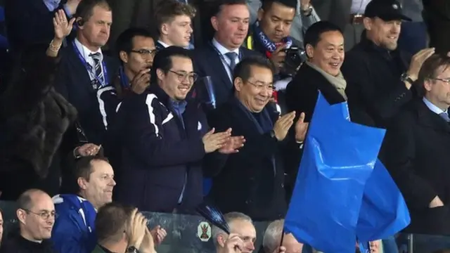 Leicester chairman Vichai Srivaddhanaprabha celebrates