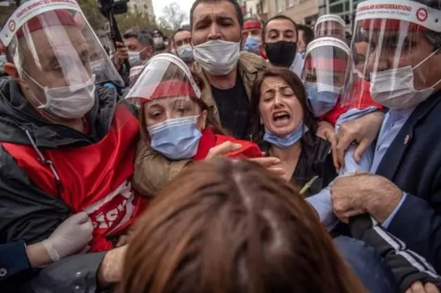 But activists in the Turkish city of Istanbul found themselves hemmed in and scuffling with police