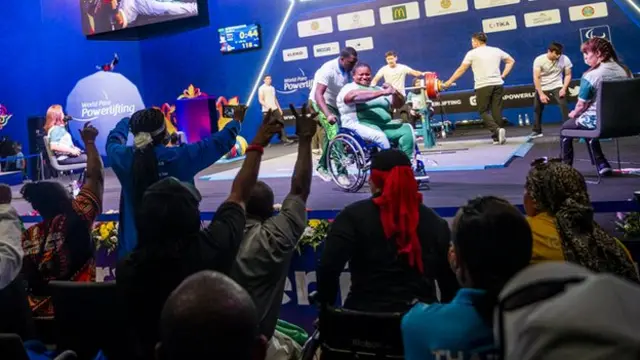 Precious Orji on stage at the 2019 World Para Powerlifting Championships in Kazakhstan