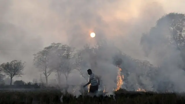 भारत में पुआल जलाने की तस्वीर