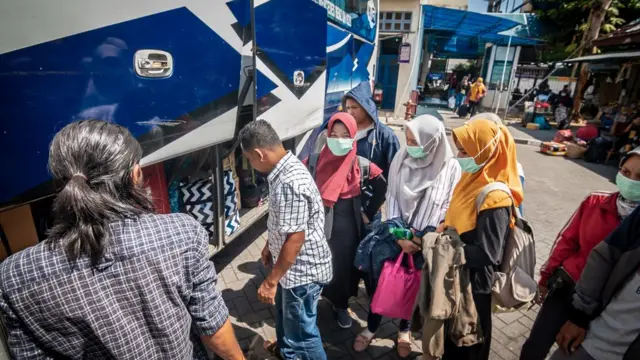 People on the move at Giwangan bus station in Yogyakarta, Indonesia during 'mudik' last year.