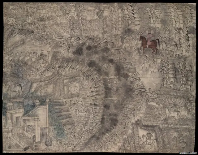 पानिपतच्या युद्धाचं चित्रण.