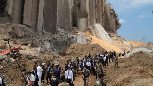 macron at explosion site