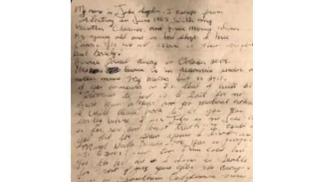 Una imagen de la carta enviada presuntamente por John Anglin
