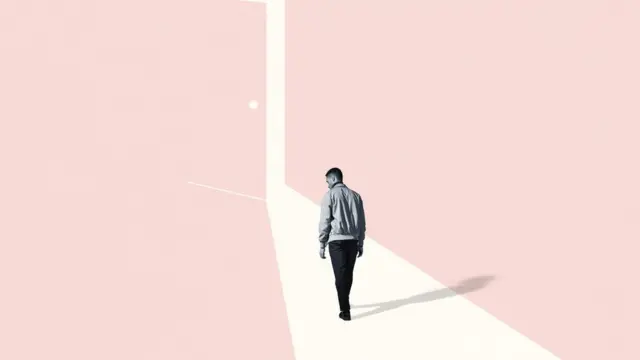 Illustration d'une personne marchant vers une porte.