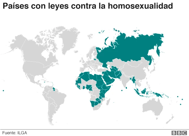 Mapa de los países con leyes contra la homosexualidad