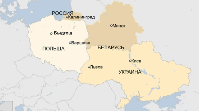 Польша, Беларусь, Украина - карта