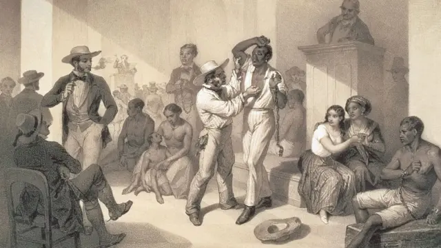 Дядю Тома продают на невольничьем рынке. Литография Анри-Дезире Шарпентье. Иллюстрация к одному из первых изданий романа