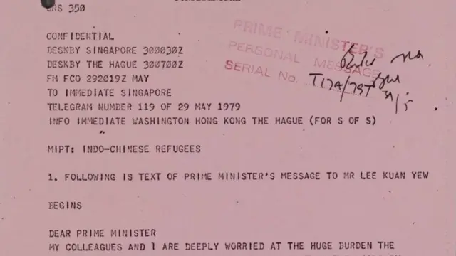 Điện thư của bà Thatcher gửi Thủ tướng Singapore Lý Quang Diệu