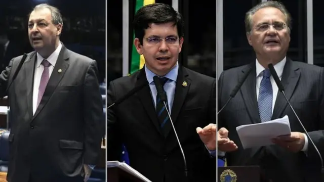 Os senadores Omar Aziz (PSD-AM), Randolfe Rodrigues (Rede-AP) e Renan Calheiros (MDB-AM)