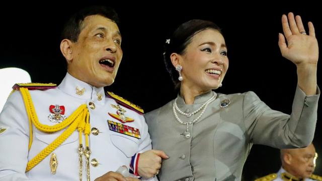 Thailand"s King Maha Vajiralongkorn and Queen Suthida greet royalists, at The Grand Palace in Bangkok, Thailand, November 1, 2020