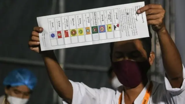 မန္တလေးမြို့ မဲရုံ တစ်ခုမှာ မဲရေတွက်နေစဉ်