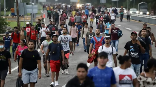 Caravana de migrantes en México.