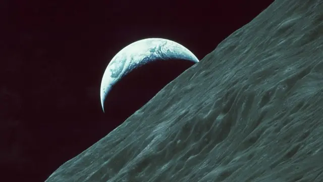The planet Earth as seen from the surface of the moon during the Apollo 17 lunar landing mission, December 1972.