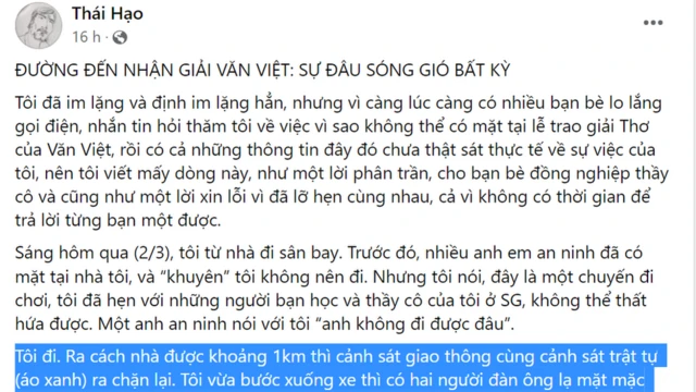Facebook của tác giả Thái Hạo