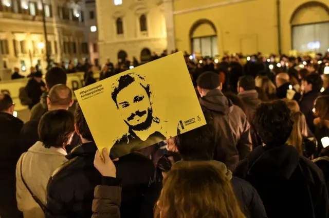 Giulio Regeni'nin ölüm yıldönümünde Roma'da gerçekleştirilen anmadan bir kare