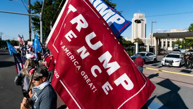 Supporters of U.S. President Donald Trump rally outside Walter Reed National Military Medical Center on October 3, 2020