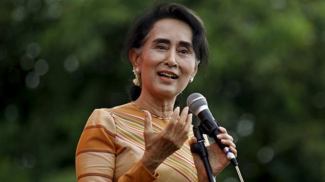 Myanmar pro-democracy leader Aung San Suu Kyi gives a speech on voter education at the Hsiseng township in Shan state, Myanmar, 5 September 2015