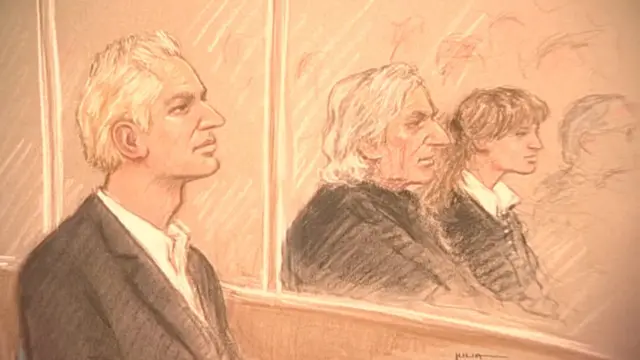 Julian Assange, fundador de WikiLieaks en juicio (dibujo)
