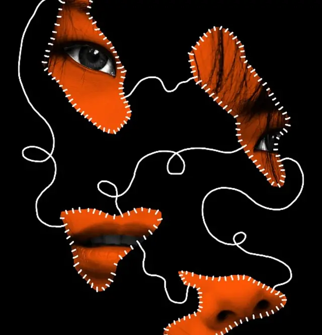 Illustration montrant le visage fragmenté d'une jeune femme