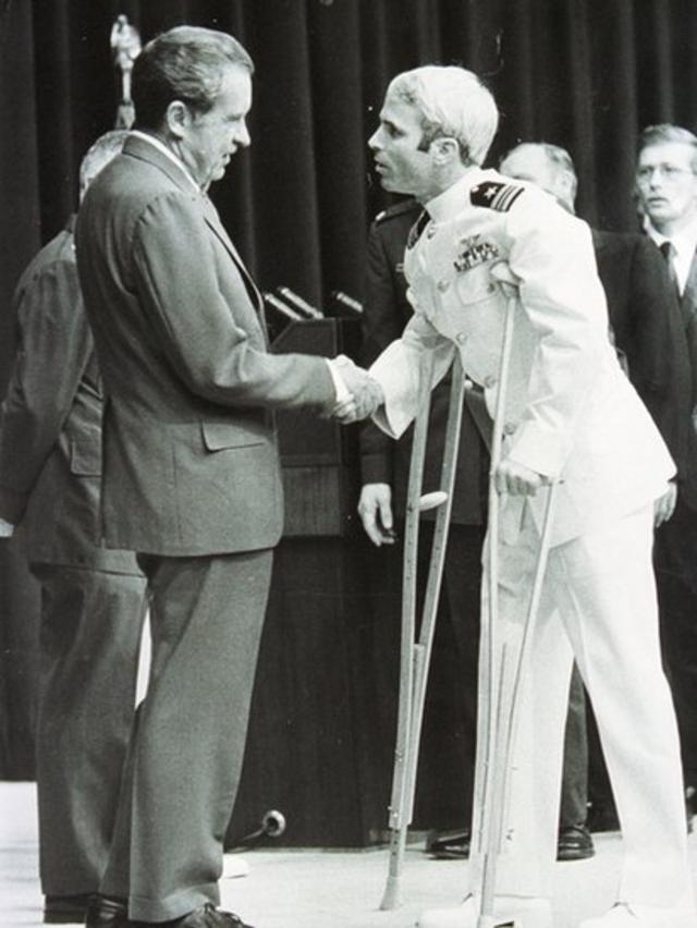 Lieutenant Commander John Mccain Is Welcomed By U.S. President Richard Nixon Upon Mccain's Release From Five And One-Half Years As A P.O.W. During The Vietnam War May 24, 1973 In Washington, D.C