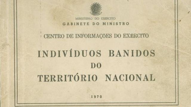 Documento do período militar com o título "indivíduos banidos do território nacional"