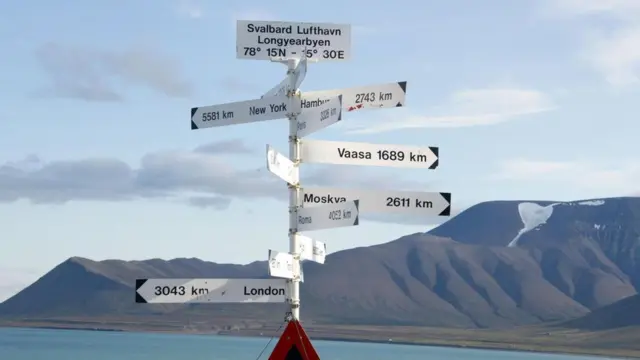 Вказівний стовп біля аеропорту Лонг'їра на Шпіцбергені