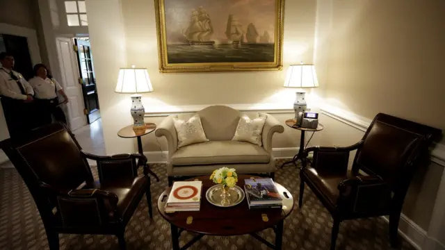 The West Wing lobby of the White House after renovation.