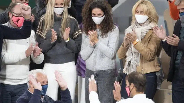 Rafael Nadal celebrates winning the 2020 French Open title with his family
