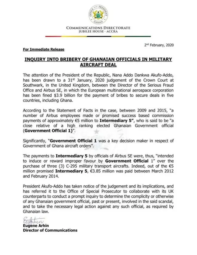 Dis na di letter from di Ghana President