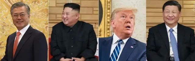 왼쪽부터 문재인 대통령, 김정은 위원장, 도널드 트럼프 대통령, 시진핑 주석