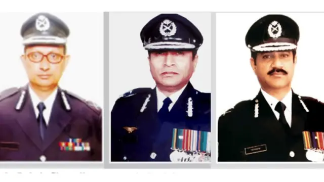 মামলায় অভিযুক্ত শীর্ষ তিন পুলিশ কর্মকর্তা। (বাঁ থেকে খোদাবক্স চৌধুরী, শহুদুল হক এবং মোহাম্মদ আশরাফুল হুদা)।