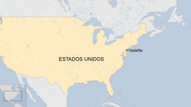 Mapa de Estados Unidos con señalización de Filadelfia