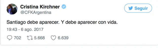 Tuit de Cristina Kirchner