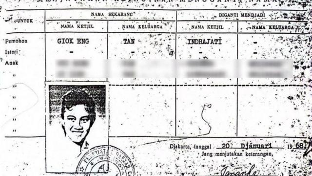 Tan Giok Eng changed his name to Indrajati using a Name Change Letter specifically for the Chinese-Indonesian community in 1968.