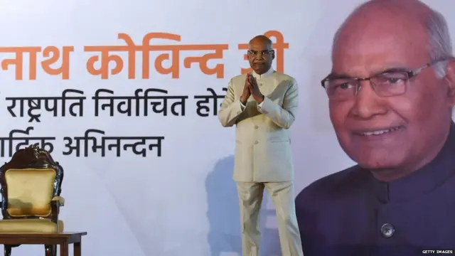 India's President elect Ram Nath Kovind greets people during a ceremony after his election, in New Delhi on July 20, 2017.