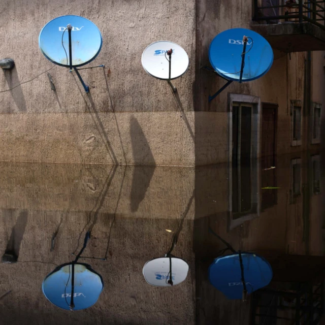 Satellite dishes at Dorca Executive Apartments (student accommodation) in Ogbia Municipality, Bayelsa State, Nigeria - November 2022